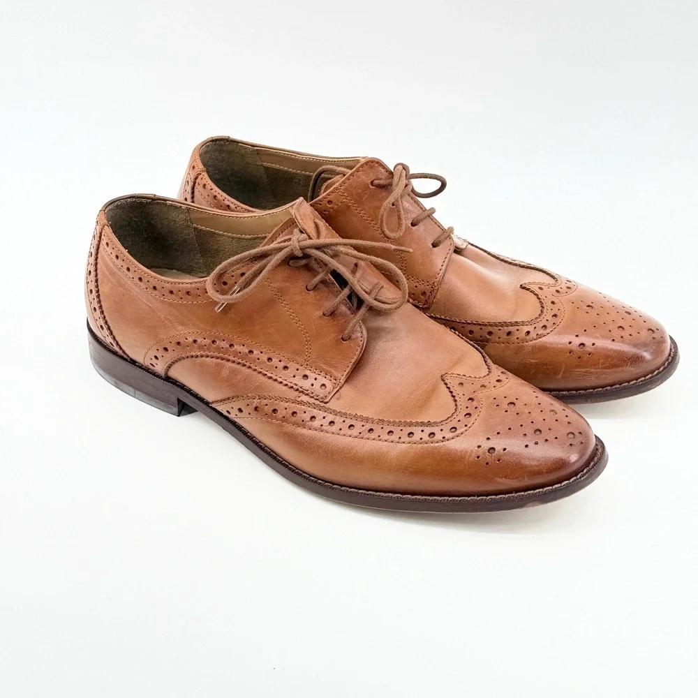 Florsheim Mens 11737 257 Tan Leather Wingtip Brogue Oxford Shoes 10.5 D